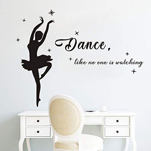Dallet Dancer Wall Decals Removable Wall Art Murals for Girls Bedroom Dance Like No One is Watching Inspirational Saying Wall Stickers Home Rooms Decoration Wall Decor DDK40 ( Black )