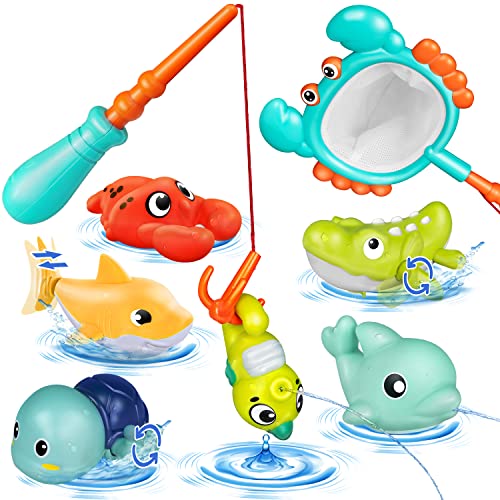 Niwoed Bath Toys Fishing Games with Fish Net, Bathtub Baby Bath Toys for Toddlers 1-3, Swimming Pool Water Toys for 1 2 3 4 5 Years Old Boys Girls, Bath Toys for Kids Ages 4-8 Birthday Gifts