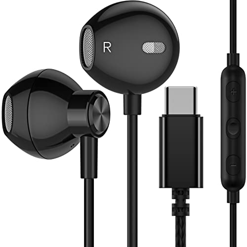 USB C Headphones, ACAGET Galaxy S21 Ultra Earbuds Wired Earphone for Android Semi in Ear USB Type C Headphone HiFi Stereo USB C Earphones for Samsung Galaxy S22 S23 Plus S20 FE A53 Tab S7 S6 S5e Black