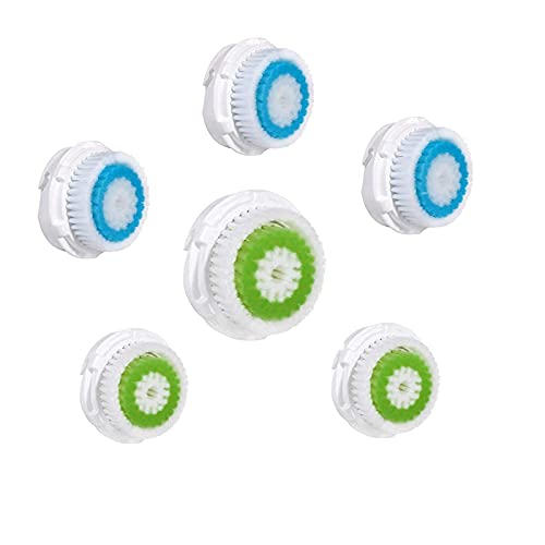 Facial Cleansing Brush Head Replacement, Deep Pore Facial Brush Heads For Clogged and Enlarged Pores(3Green 3Blue)
