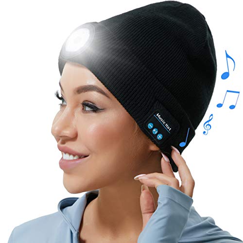 Tekage Hats for Women Headlamp Bluetooth Beanie Winter Music Sports LED Lights Hat, Rechargeable Outdoor Running Flashlight hat for Men, Women, Teen (Black)