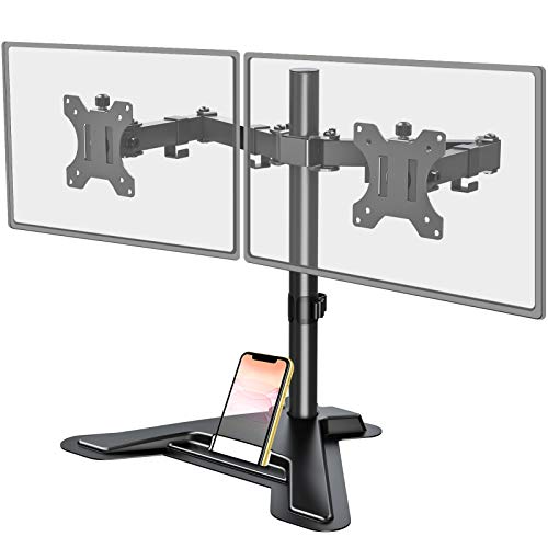 MOUNT PRO Dual Monitor Stand – Free Standing Full Motion Monitor Desk Mount Fits 2 Screens up to 27 inches,17.6lbs with Height Adjustable, Swivel, Tilt, Rotation, VESA 75×75 100×100