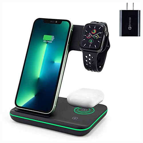Wireless Charger, 3 in 1 Qi Certified 15W Fast Wireless Charging Station for Apple iWatch Series 7/SE/6/5/4/3/2,AirPods 2/Pro, Compatible for iPhone 13/12/11 Series/XS MAX/XR/XS/X/8/8 Plus/Samsung