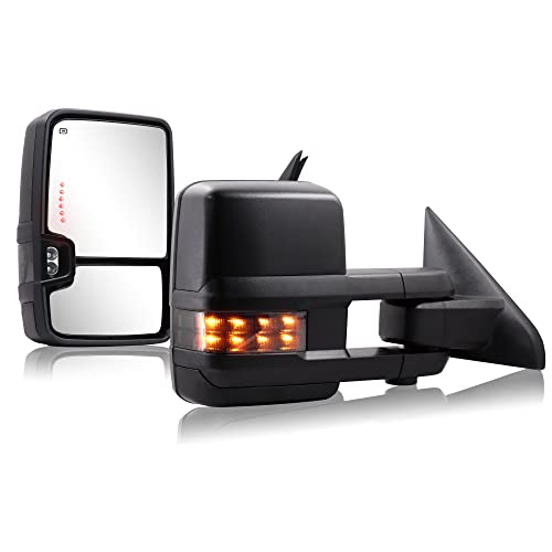 Towing Mirrors for 2009-2018 Dodge Ram 1500 2500 3500 with Power Glass Heated Turn Signal Light Backup Light Running Light Puddle Lamp Extendable Temp Sensor Pair Set (Smoke Lens)