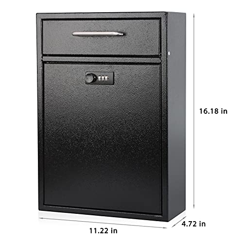 KYODOLED Steel Combination Lock Mail Boxes Outdoor,Locking Wall Mount Mailbox,Security Lock Drop Box,Collection Boxes,16.2H x 11.22L x 4.72W Inches,Black X Large | The Storepaperoomates Retail Market - Fast Affordable Shopping
