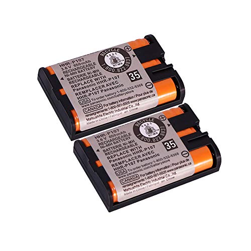 2 Pack HHR-P107 NI-MH Rechargeable Battery for Panasonic 3.6V 650mAh Battery for Cordless Phones