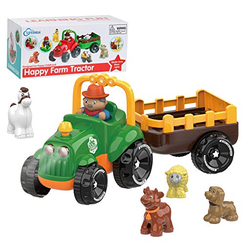 SUPERHIGH Tractor Farm Tractor Toys for 3 4 5 6 7 8 Year Old Boys & Girls with Detachable Farmer & Animals, Light & Animal Sound Effect, Great Gift for Toddlers Kids, Green