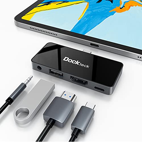 USB C Hub Adapter for iPad Pro 2021 2020 2018 11 12.9 / iPad Air 4 10.9 iPad mini6 Dockteck 4 in 1 iPad Pro USB-C Hub with 100W Power Delivery, 4K@60Hz HDMI Port, USB 2.0 Port and 3.5mm Headphone Jack