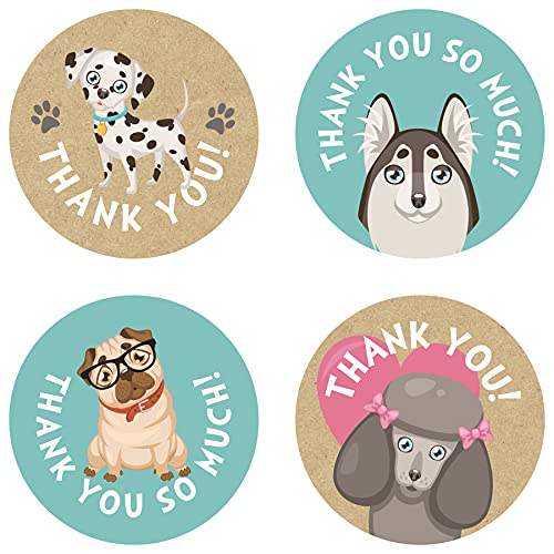 Gooji Dogs Thank You Stickers – 500Pcs Roll Dogs Thank You Stamp – 1.5 Inch Thank You Stickers for Packaging – 4 Designs – Ideal for Birthdays, Party, Small Business, Boutiques