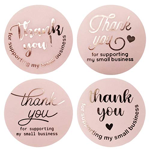 Gooji Transparent Rose Gold Foil Pink Business Thank You Stickers – 500Pcs Roll Thank You Stamp – 1.5 Inch Thank You Stickers for Packaging – 4 Designs – Ideal for Small Business, Boutiques