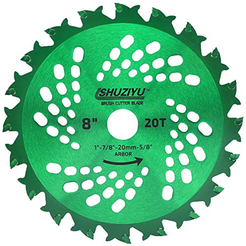 LSHUZIYU, 8″-20T. Large Carbide Tip, 1″ Arbor with Washer Adapter 7/8″-20mm-5/8, Brush Cutter Blade, Trimmer Weed Blade. Suitable for Husqvarna, Makita Brush Cutter