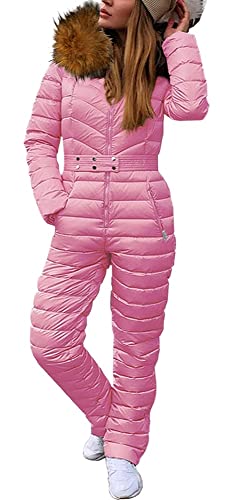 Cicy Bell Women’s Onesies Ski Suits Winter Outdoor Sports Jumpsuit Fur Collar Jackets Coat Waterproof Windproof Hooded Snowsuit