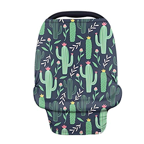 Dolyues Green Cactus Baby Car Seat Covers Multifunctional Infant Carseat Canopy for Boys Girls,Stretchy Breathable Adjustable Peep Window