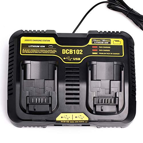 Lilocaja Replacement for DCB102 Dewalt Dual Charger DCB102BP 3A Fast Charger with 2 USB Ports Compatible with Dewalt 20 Volt Max XR Battery DCB206 DCB204 20V/60V MAX Lithium Battery DCB606