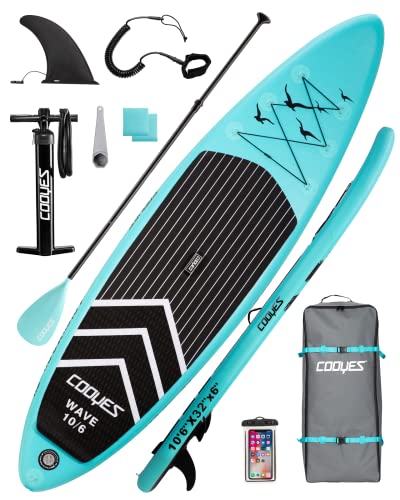 Cooyes Paddle Board, 10ft/10.6ft Inflatable Paddle Board, Stand up Paddle Board with Premium SUP Accessories & Backpack, Emergency Repair Kit, Non-Slip Deck & More – Extra-Light ISUP