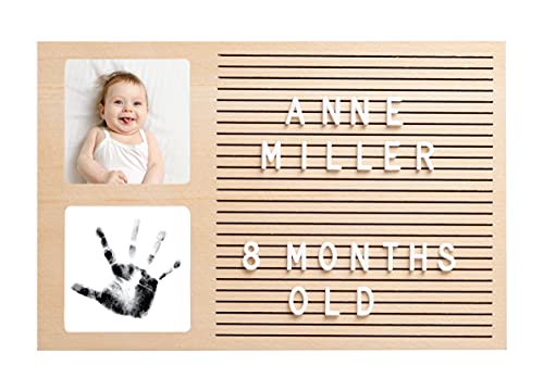 Pearhead Babyprints Letterboard Baby Handprint & Photo Frame, Wooden Customizable Letterboard for Baby, New Baby Keepsake