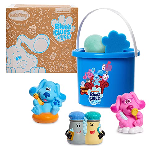 Blue’s Clues & You! Bath Bucket 7-Piece Set, Includes 3 Water Toys, 1 Figure, Bath Fizzy, Sponge and Bucket, Amazon Exclusive, by Just Play