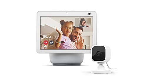 Echo Show 10 (3rd Gen) | Glacier White with Blink Mini Indoor Smart Security Camera, 1080 HD with Motion Detection