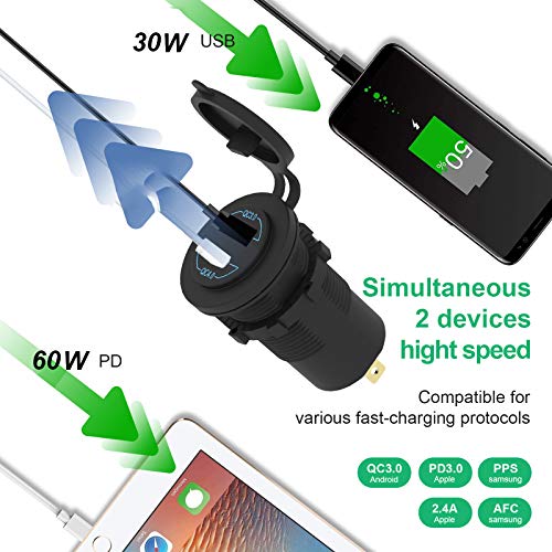 Quick Charge 4.0 PD Type C and Quick Charge 3.0 USB Charger Socket, AlfredDireck 12V/24V USB Outlet Car Power Outlet Waterproof Socket with Dual Ports for Marine Boat Motorcycle Golf | The Storepaperoomates Retail Market - Fast Affordable Shopping