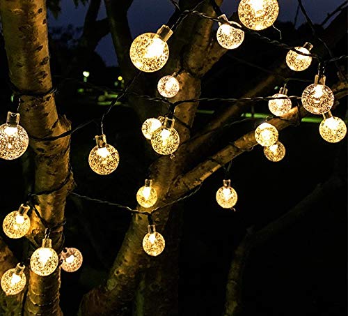 Garden Solar Lights, 30 LED 50ft 8 Modes Waterproof String Lights Outdoor Fairy Lights Globe Crystal Balls Decorative Lighting for Garden Yard Home Party Wedding Christmas Decoration (Warm White)