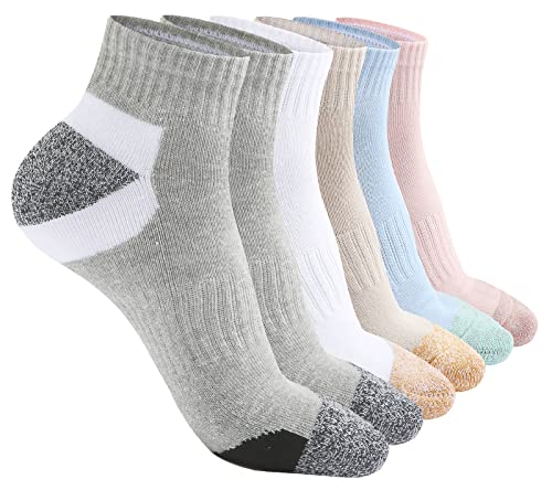 Hepsibah Womens Athletic Ankle Socks Cotton Thick Cushion Low Cut Running Sport Tab Socks 6 Pack Color Mix 6Pack Size US Shoe Size 6-11