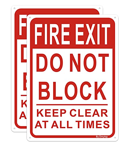Fire Exit Sign, Do Not Block Door Signs, Keep Clear at All Times Sign, 10 x 7 Inches Rust Free Aluminum, Weather/Fade Resistant, Easy Mounting, 2 Pack