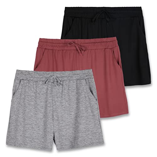 3 Pack: Women’s Lounge Wear Short High Waisted Casual Sweat Shorts Pajama Summer Comfy Pockets Drawstring Workout Gym Active Athletic Yoga Running Fitness Ladies Sleep Essentials Clothes-Set 2,L
