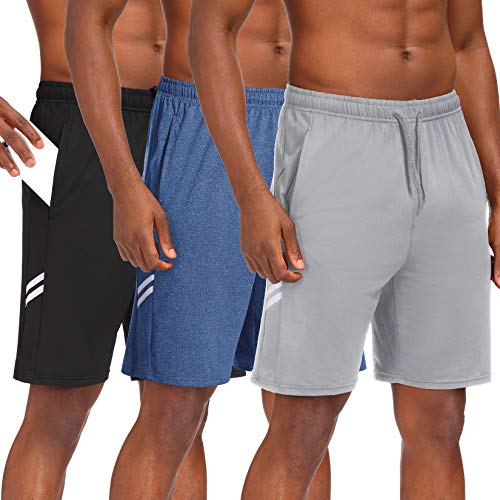 Runhit 3 Pack Athletic Shorts for Men Quick Dry 9 inch Basketball Shorts for Men Workout Running Men’s Gym Shorts with Pocket