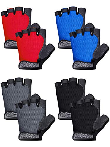 SATINIOR 4 Pairs Kids Half Finger Cycling Gloves Non-Slip and Breathable Fingerless Sport Gloves Reduce Vibration Gloves for Outdoor Sports Riding Biking (8-13 Years)