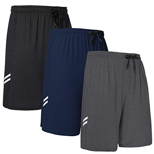 Runhit 3 Pack Gym Shorts for Men Quick Dry 9 inch Basketball Shorts for Men Athletic Running Men’s Workout Shorts with Pocket