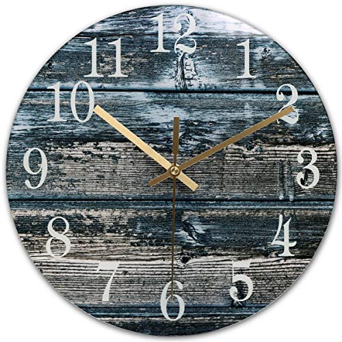 AROMUSTIME 12 Inch Tempered Glass Wall Clock Silent Non-Ticking Battery Operated,Vintage Weathered Beachy Boards Paint for Home/Office Decor,Multicolor