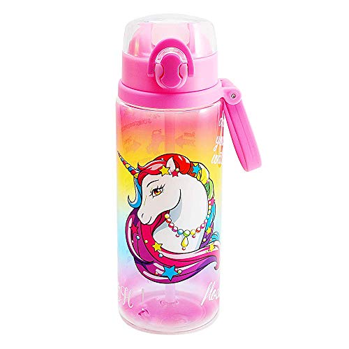 Home Tune 23oz Kids Water Drinking Bottle – Tritan BPA Free, Wide Mouth, Auto Flip Cap, Secure Lock, Easy Open, Lightweight, Leak-Proof Time Marker Water Bottle For Girls & Boys – Unicorn