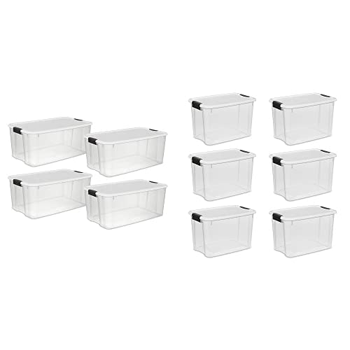Sterilite 19909804 116 Quart/110 Liter Ultra Latch Box, Clear with a White Lid and Black Latches, 4-Pack & 19859806, 30 Quart/28 Liter Ultra Latch Box, Clear with a White Lid and Black Latches, 6-Pack
