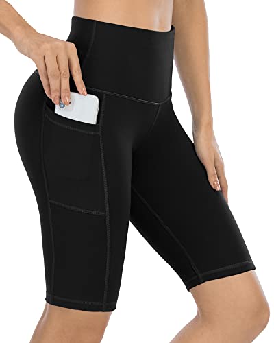 LZYVOO Women’s Biker Shorts with Pockets, High Waist Workout Yoga Shorts for Women (12″ Black-XL)