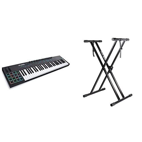 Alesis VI61 | 61-Key USB MIDI Keyboard Controller with 16 Pads, 16 Assignable Knobs & RockJam Xfinity Heavy-Duty, Double-X, Pre-Assembled, Infinitely Adjustable Piano Keyboard Stand