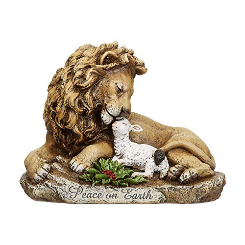Joseph’s Studio by Roman – Lion and Lamb Statue, 8.5″ H, Christmas Collection, Resin and Stone, Decorative, Religious Gift, Durable, Long Lasting