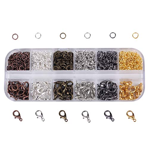 CROFOYO 6 Colors 930 pcs Jewelry Findings Kit Nickel-Free with 12mm Lobster Clasps and 5mm Open Jump Rings for DIY Craft Necklace Bracelet Jewelry Making