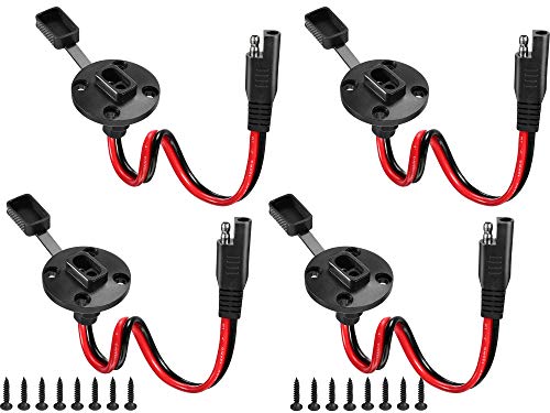 4 Packs Power Socket Sidewall Port Connector Compatible with SAE Weatherproof Quick Connect Panel Mount Flush Mountable Connector 12awg Cable with 16 Screws for Solar Generator Battery Charger