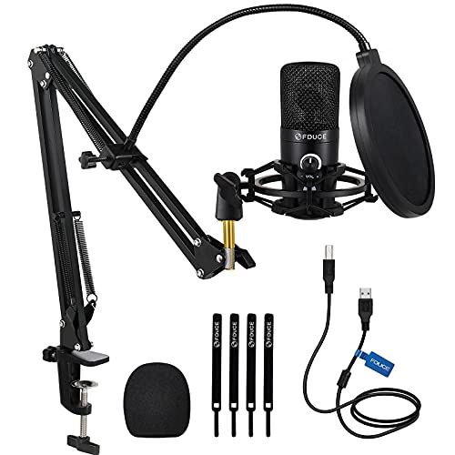 FDUCE USB Streaming Microphone Kit, Professional 192Khz/24bit Studio Mic with Arm Stand Advanced Chipset, PC Microphone for Singing, Gaming, Podcast, Zoom, Online-Teaching, YouTube, X9