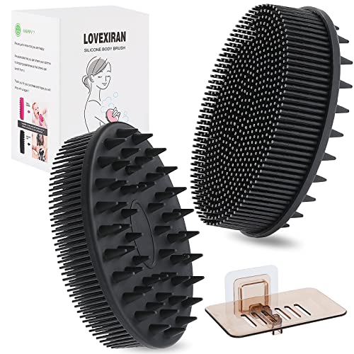 Upgrade Silicone Body Scrubber Set,Easy to Clean Silicone Loofah,Exfoliating Body Brush,and More Hygienic Than Traditional Loofah,Lathers Well (Black)