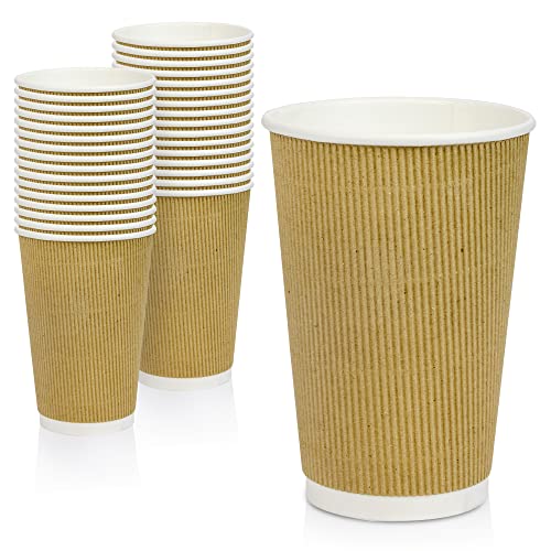 [50 Pack] Disposable Hot Cups – 8oz Brown Double Wall Insulated Ripple Sleeves To Go Coffee Cups – Kraft Hot Beverage Cups for Chocolate, Tea, and Cocoa Drinks – Sturdy, and Eco Friendly