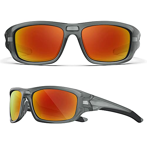 Sunglasses For Men,Polarized Sports Sunglasses for Cycling Golf Running Tennis Skateboarding Rowing Hiking Trekking Glasses for Women, Polarized Lens, TR-90 Frame (Transparent grey & red sheet)
