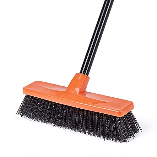 Push Broom for Sweeping Outdoor Telescopic 59” Long Handle Outdoor Broom Outside Broom Deck Brush for Leaves Garage Concrete Cleaning with Stiff Bristles