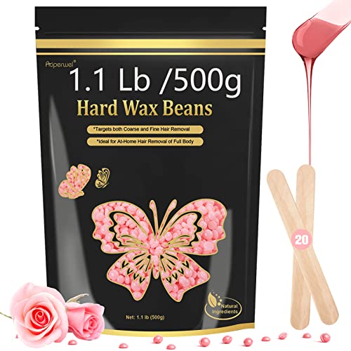 Wax Beads for Hair Removal, 1.1LB Painless Salon Hard Wax Beans for Bikini, Eyebrow Facial, At Home Pearl Waxing Beads for Sensitive Skin with 20 Spatulas for Women Men(Rose)