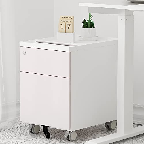 CuHome 2-Drawer Mobile Filing Cabinet with Lock and Casters, Fully Assembled, Vertical File Metal Cabinet for Home Office, Small Filing Cabinet Under Desk, Light Pink