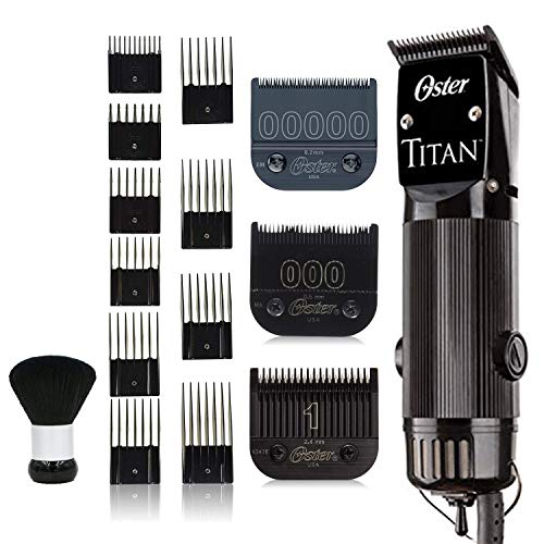 Oster Titan Model #76076-310 Detachable Blade Heavy Duty Clipper with Bonus 00000 Detachable Blade, 10 Guide Comb Set and Neck Duster