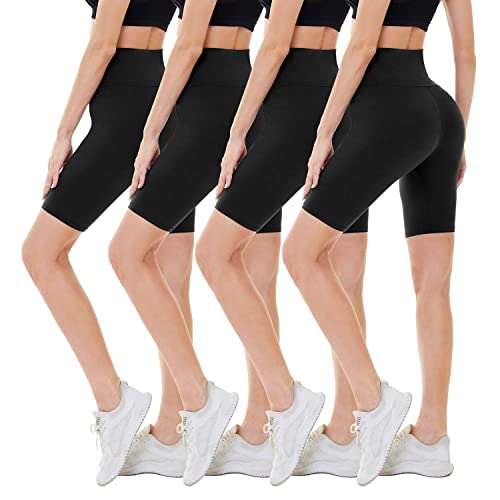CAMPSNAIL 4 Pack Biker Shorts for Women – 8″ High Waist Workout Biker Yoga Running Compression Exercise Shorts (1#Black, 4 Packs, Small-Medium)