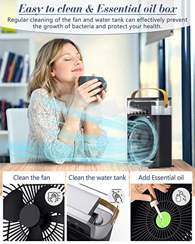 Portable Air Conditioner Fan,Mini Quiet USB Desk Fan，Evaporative Air Cooler with 3 Speeds Strong Wind, 3 Spray Modes,1/2/3 H Timer,60° Adjustment and 7 Colors LED Light for Office, Home, Dorm, Outdoor | The Storepaperoomates Retail Market - Fast Affordable Shopping