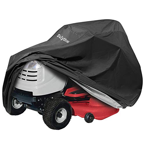 Sulythw Riding Lawn Mower Cover, Waterproof Zero-Turn Mower Cover, 420D Oxford Universal Lawnmower Covers Fit Decks up to 54″ with Drawstring & Storage Bag 72 x 46 x 54 inch