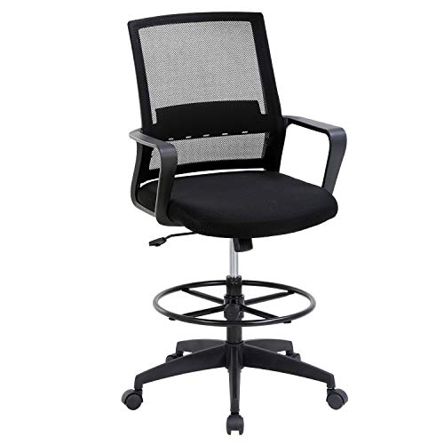 Drafting Chair Tall Office Desk Chair Height Adjustable Chair with Lumbar Support Ergonomic Mid-Back Mesh Drafting Chair with Foot Ring for Office,Home,(Black)